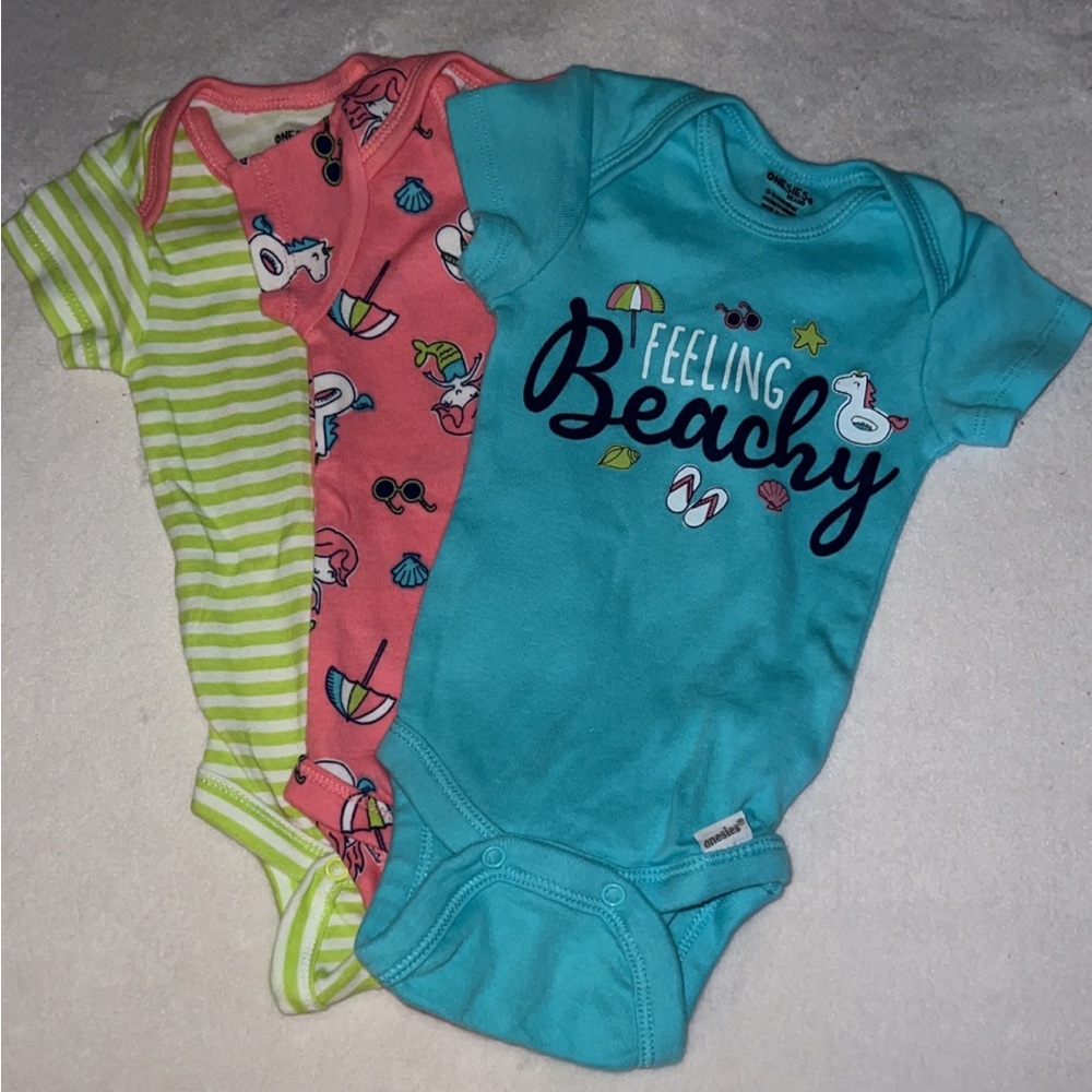 3 cute beachy onesies, 0-3 months